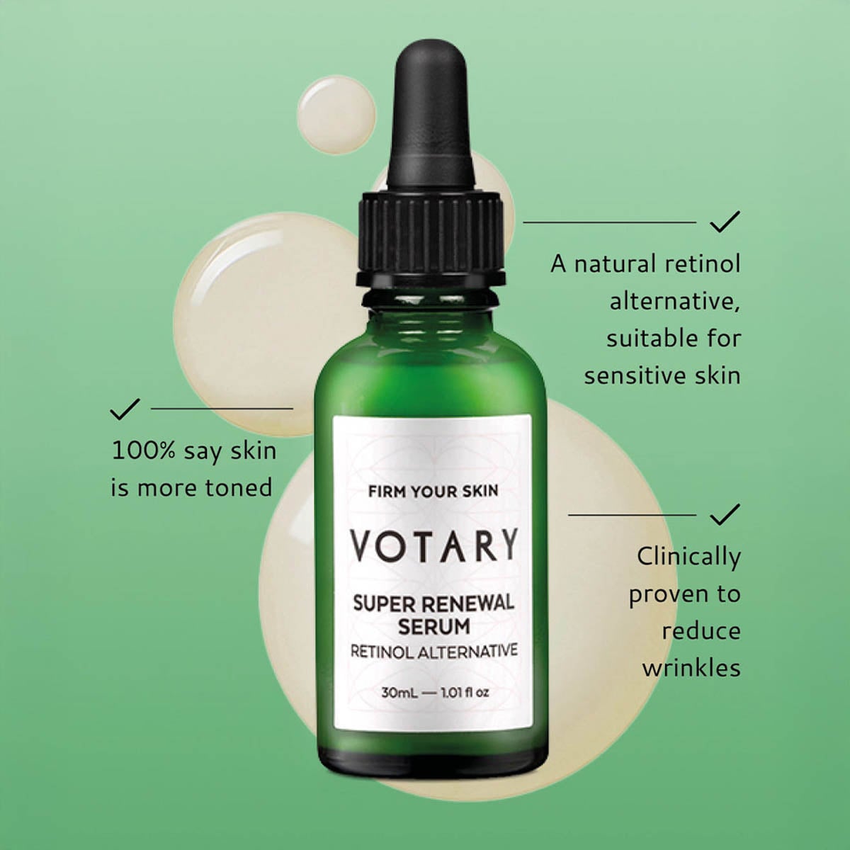 VOTARY Super Renewal Serum is formulated with a natural alternative to retinol, suitable for sensitive skin.