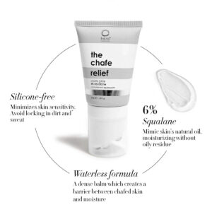Kaia Naturals The Chafe Relief is made with 6% Squalane, it creates a protective barrier and provides instant relief from chafing irritation caused by friction and heat.