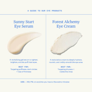 Comparison of Ursa Major Forest Alchemy Eye Cream and Sunny Start Eye Serum.