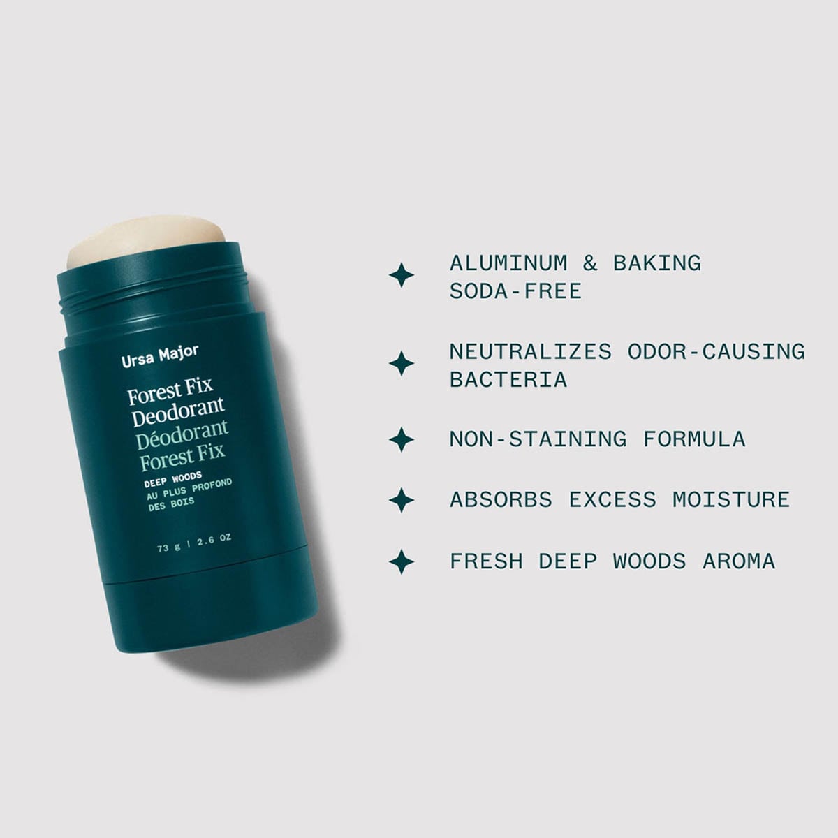 Ursa Major Forest Fix Deodorant is a uniquely-effective clean aluminum and baking soda-free stick deodorant.