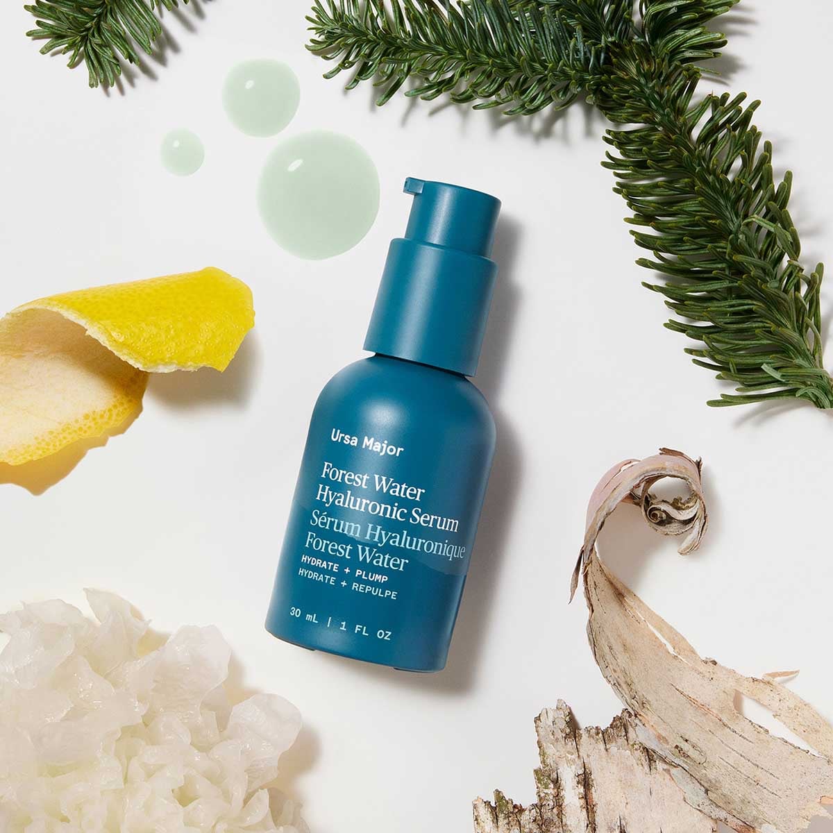 Ursa Major Forest Water Hyaluronic Serum supports noticeably plumper skin for a complexion that looks and feels more hydrated.