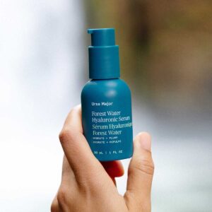 Ursa Major Forest Water Hyaluronic Serum is formulated with Hyaluronic Acid and forest actives to deliver concentrated hydration to dehydrated skin.