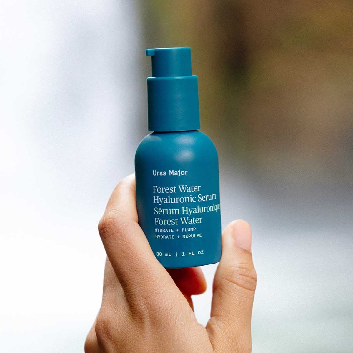 Ursa Major Forest Water Hyaluronic Serum is formulated with Hyaluronic Acid and forest actives to deliver concentrated hydration to dehydrated skin.