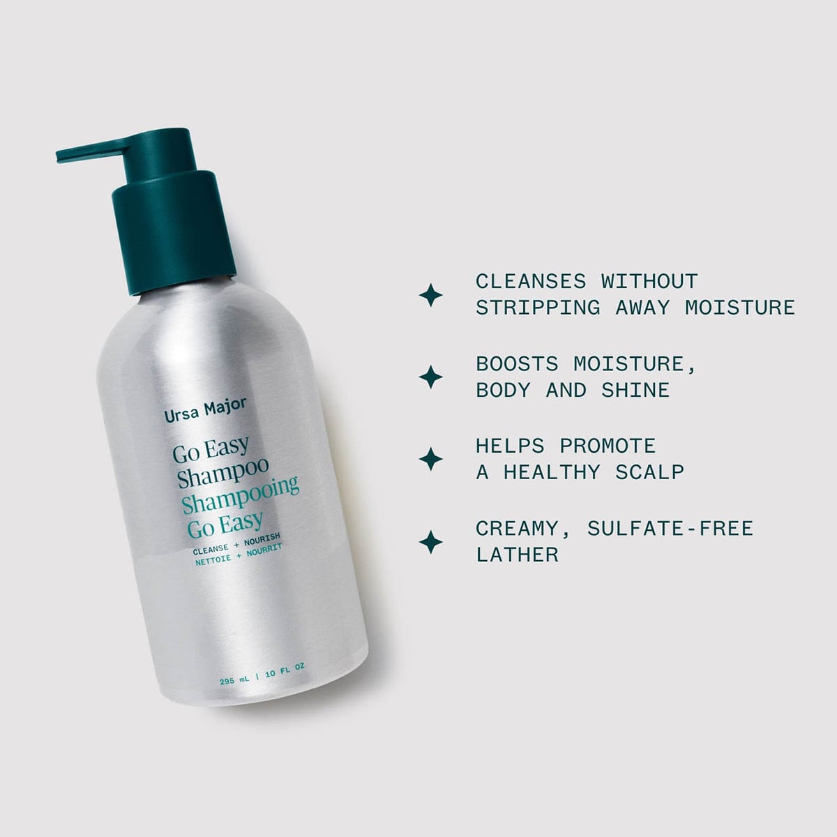 Ursa Major Go Easy Shampoo is a naturally nourishing daily shampoo that cleanses and lightly conditions hair for soft, easy-to-manage strands.
