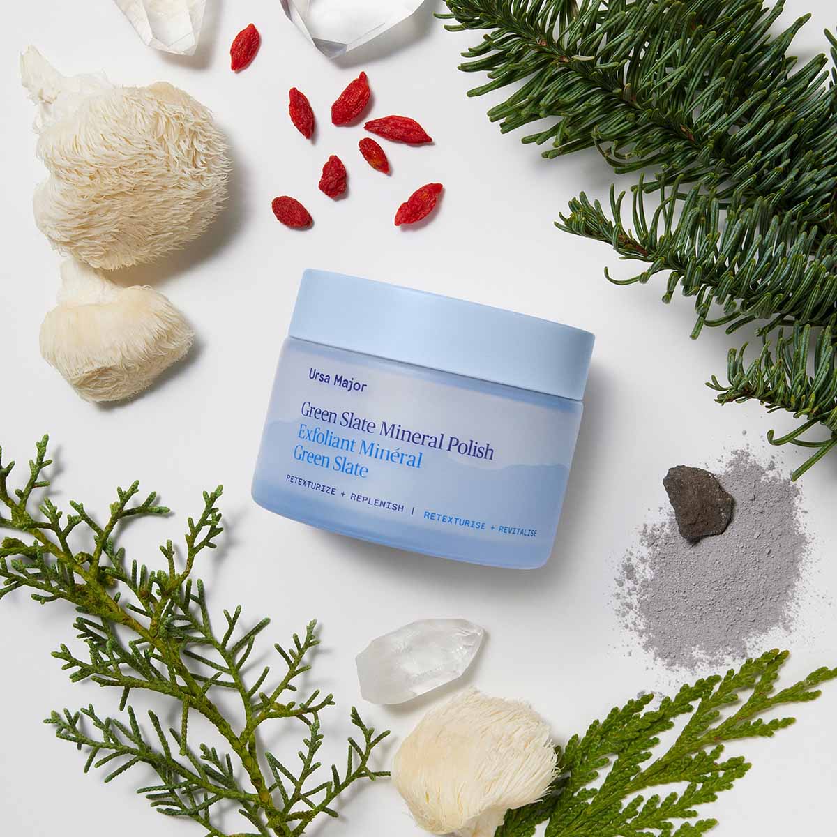 Ursa Major Green Slate Mineral Polish deeply exfoliates to reveal softer, smoother-looking skin.