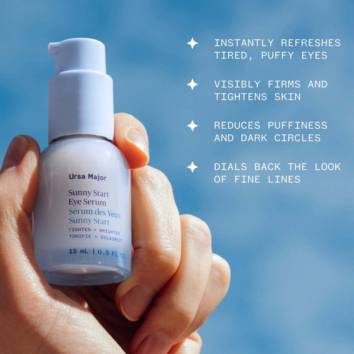 Ursa Major Sunny Start Eye Serum is packed with plant actives to target puffiness, dark circles, and fine lines.
