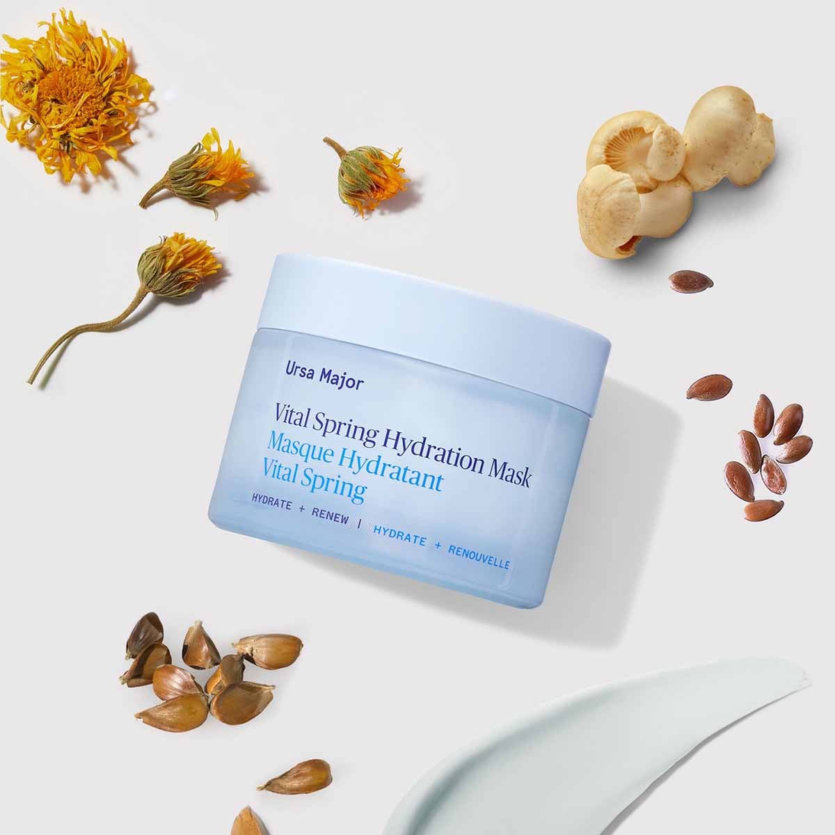 In as little as five minutes, Ursa Major Vital Spring Hydration Mask hydrating treatment boosts moisture, restores bounce, and softens the look of fine lines.